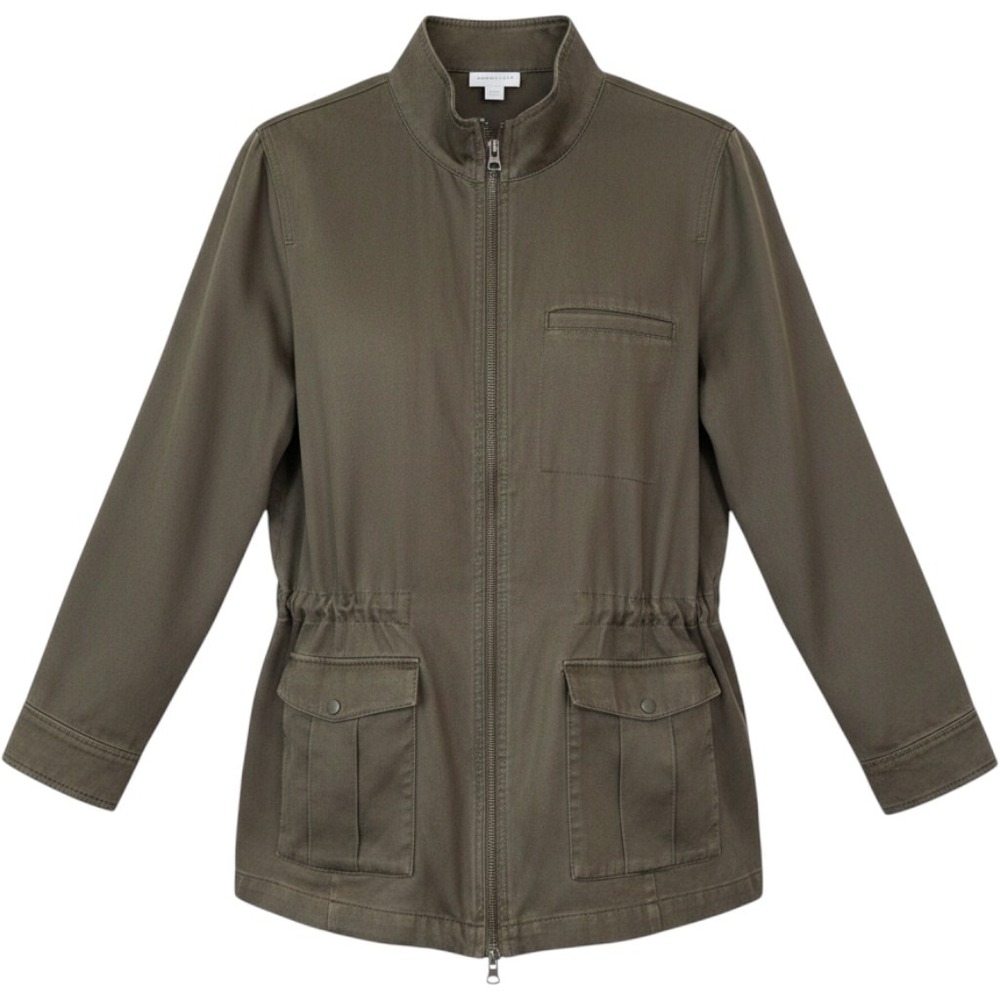 J. Jill Women Tencel Lyocell Utility Jacket L Petite Olive Green Full Zip Cargo